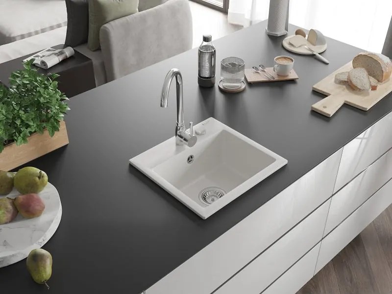 Mexen Milo zlewozmywak granitowy 1-komorowy 435 x 410 mm, biały, syfon chrom - 6505441000-20