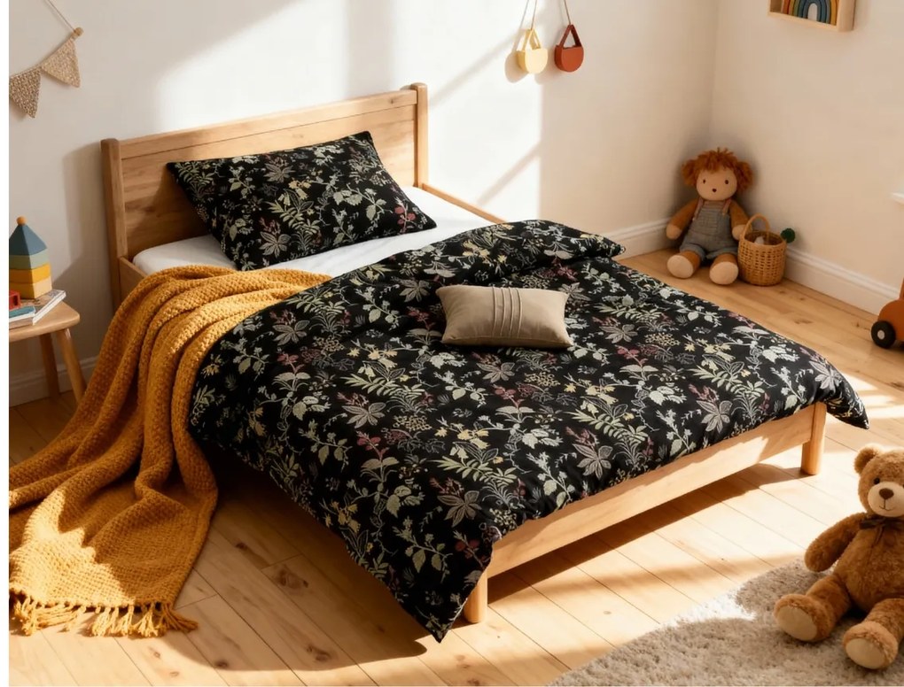 PrzytulneMieszkanie.pl PrzytulneMieszkanie.pl Pościel do łóżeczka z bawełny renforcé FLORWELLA czarna Rozmiar pościeli: 45 x 65 cm | 90 x 140 cm
