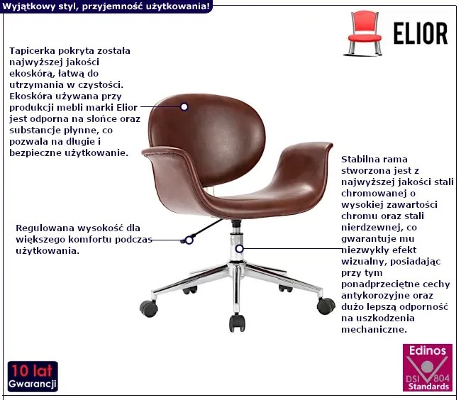 Brązowe obrotowe krzesło biurowe z ekoskóry N3-M57