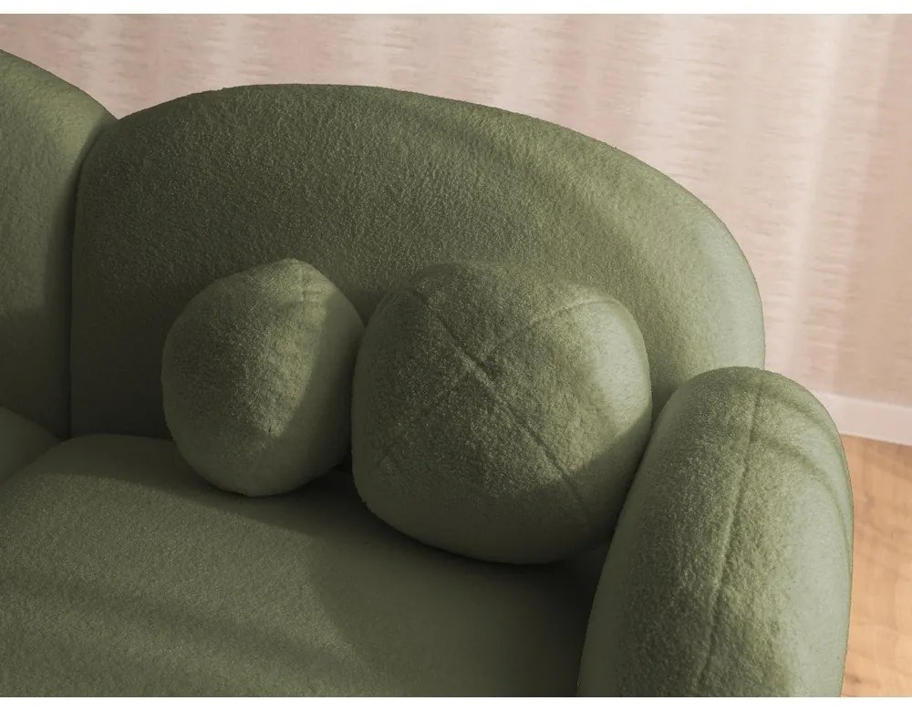 Zielony narożnik z materiału bouclé (prawostronny/z szezlongiem) Orbit – Ropez