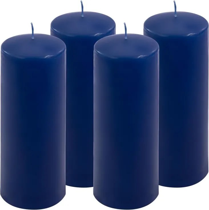Zestaw świec słupkowych, 20 cm, Ø 7,5 cm, niebieski, 4 szt