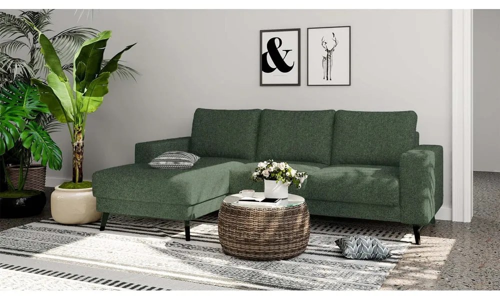 Ciemnozielony narożnik (lewostronny/z szezlongiem) Fynn – Ghado
