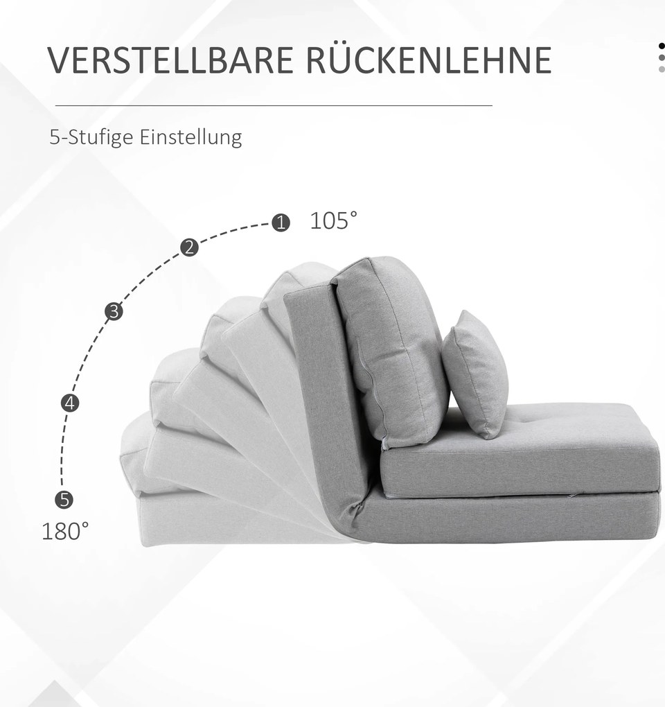 HOMCOM Sessel składana mata do spania, design 2 w 1, odpinana poduszka, 60 x 80 x 56 cm, szary