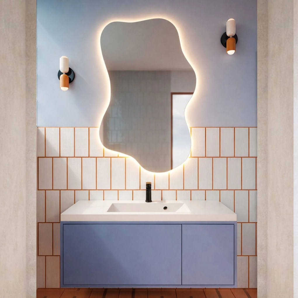 Lustro dekoracyjne o nieregularnym kształcie z podświetleniem FLOW Lift LED | Różne rozmiary | Różne kolory : Kolor tafli szkła - Grafit, Rozmiar - 60 x 95 cm