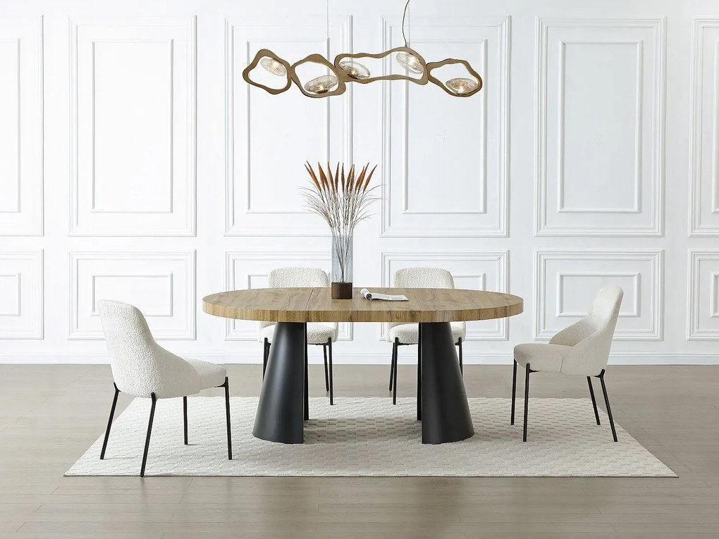 Stół do jadalni rozkładany dla 4 do 12 osób z MDF i czarnego metalu - Naturalny jasny - JARELIA