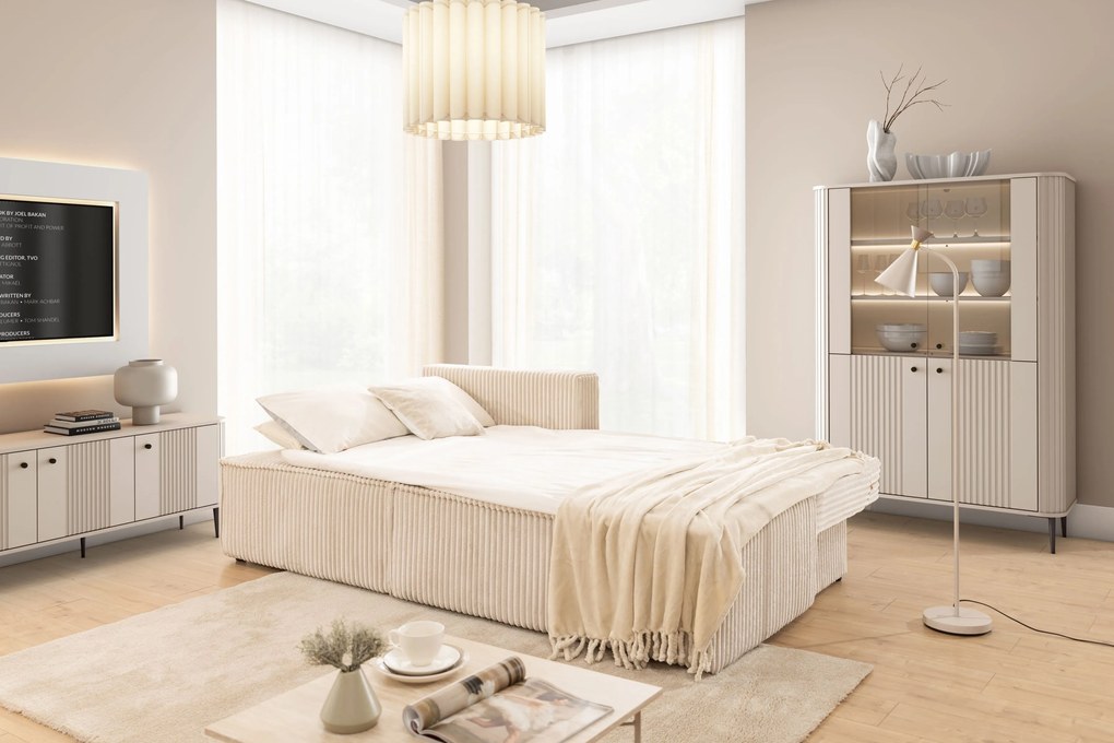 Narożnik Solvero Mini z funkcją spania lewostronny - jasny beż plusz Tilia 01