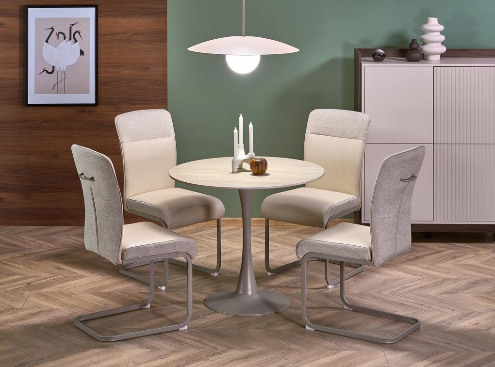 Stół do jadalni okrągły spiek trawertyn/kaszmir na nodze fi90/76 cm TOLIO