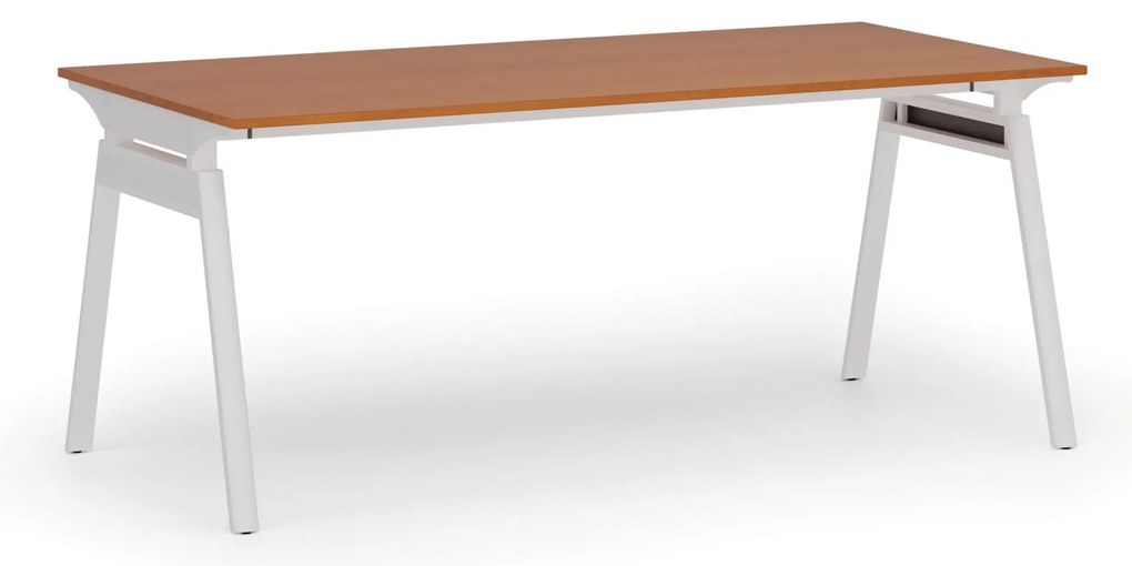 Biurko PRIMO SIGMA, 180x90 cm, biała podstawa, czereśnia
