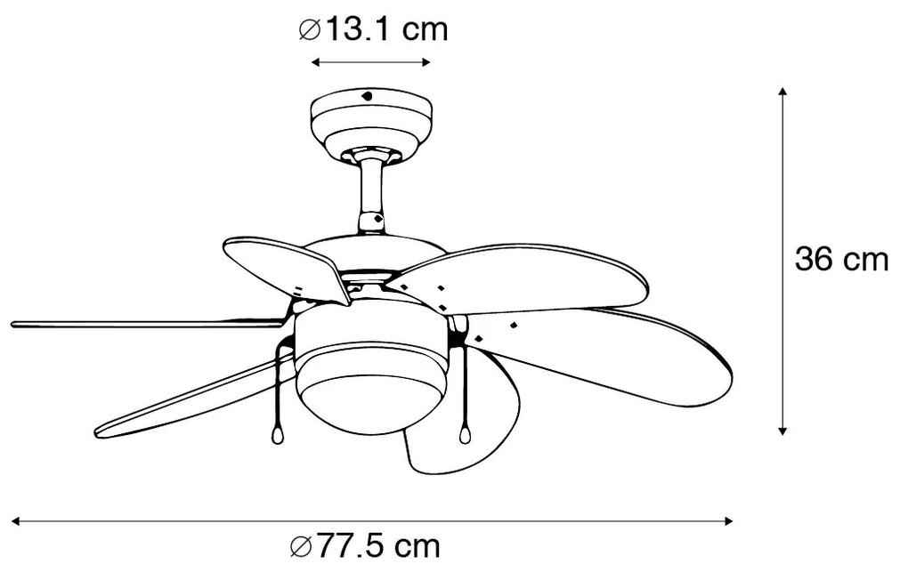 Wentylator sufitowy z lampą stalowy z nadrukiem drewna 80 cm z przełącznikiem łańcuchowym - Fresh Nowoczesny Oswietlenie wewnetrzne