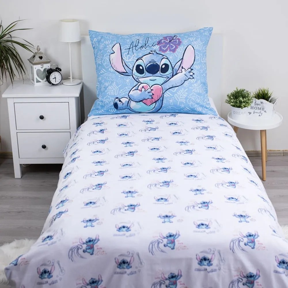 Niebieska bawełniana pościel dziecięca jednoosobowa 140x200 cm Lilo and Stitch "Wave" – Jerry Fabrics