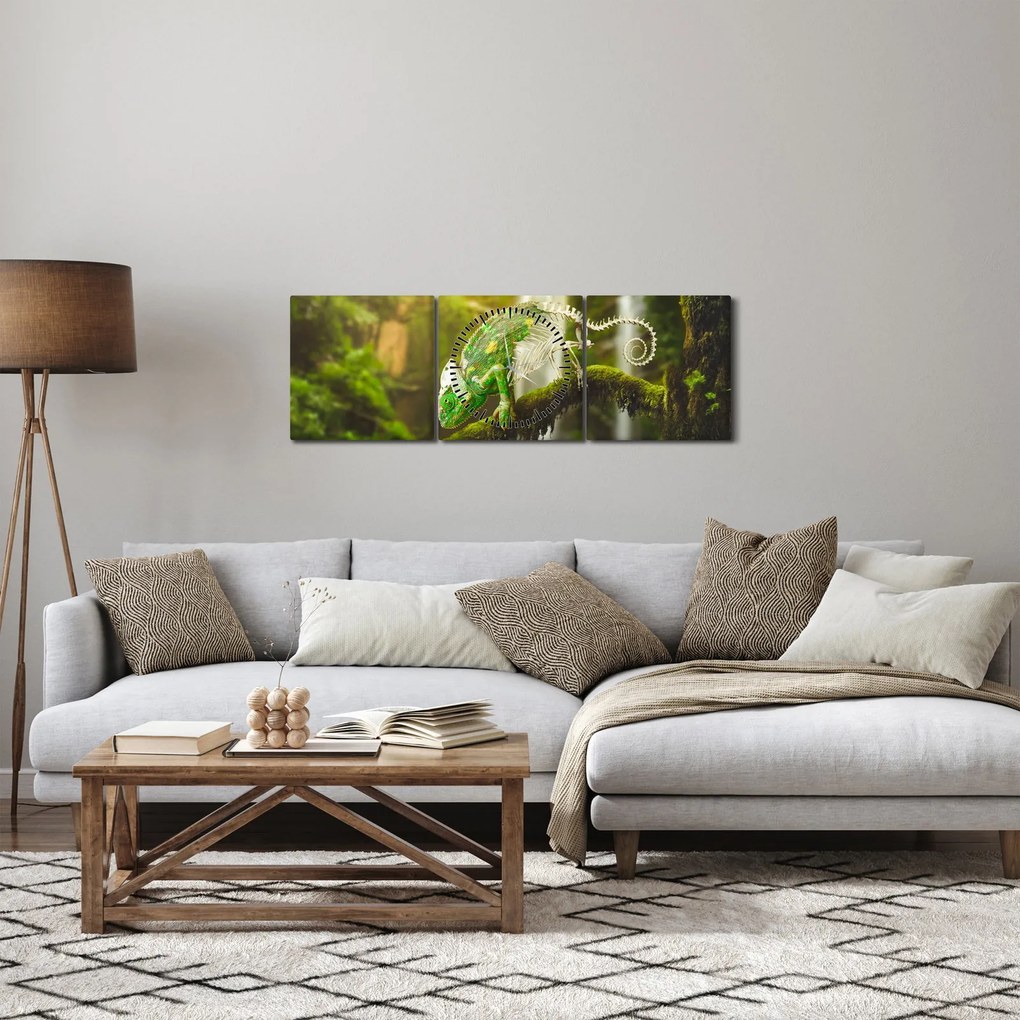Obraz jaszczurki (z zegarem) (90x30 cm)