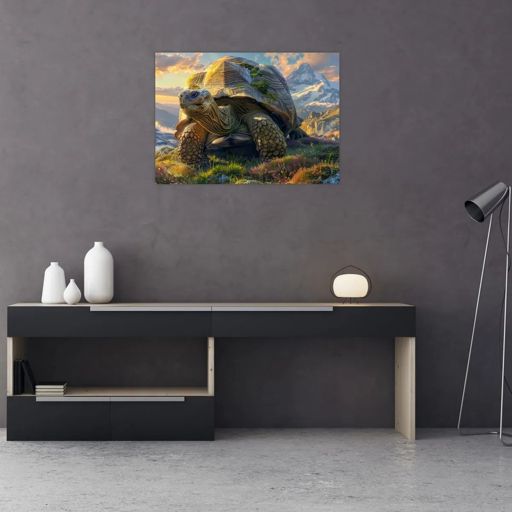 Obraz - Żółw i górski krajobraz (70x50 cm)