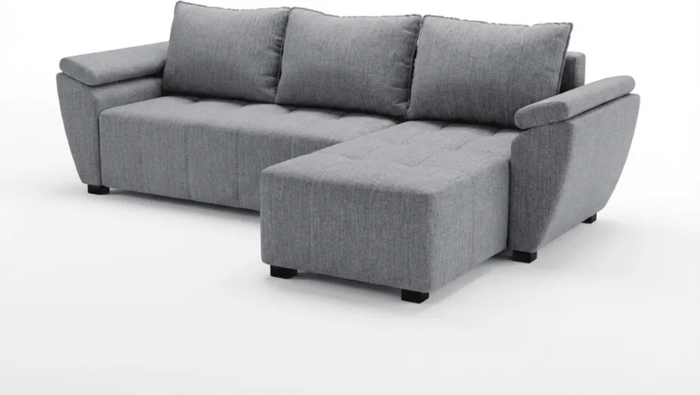 Rozkładana narożna sofa LIVARO 305x140 cm, jasnoszara, uniwersalna
