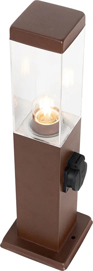 Lampa zewnętrzna rdzawo-brązowa 45 cm z gniazdkiem IP44 - Malios