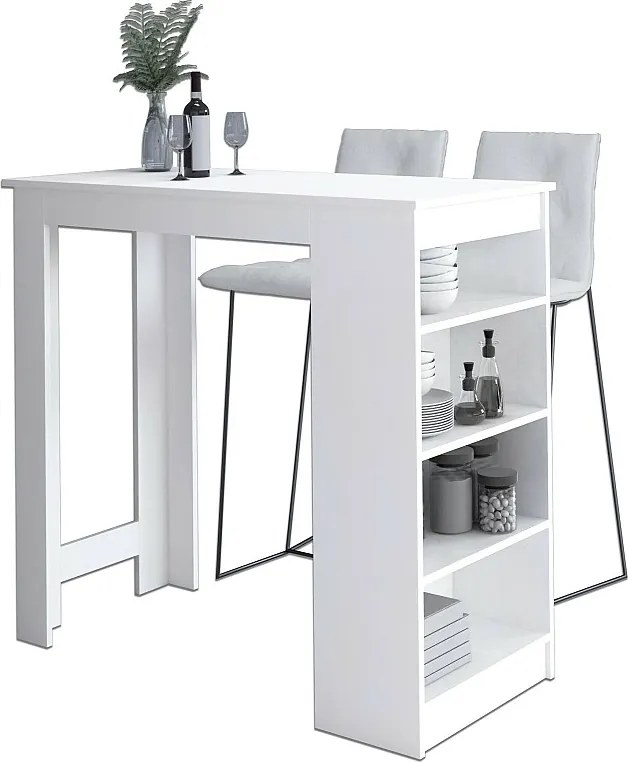 Stolik barowy pod hoker AKORD Biały 115 cm kolor Biały mat 4 półki 115x50x103 cm