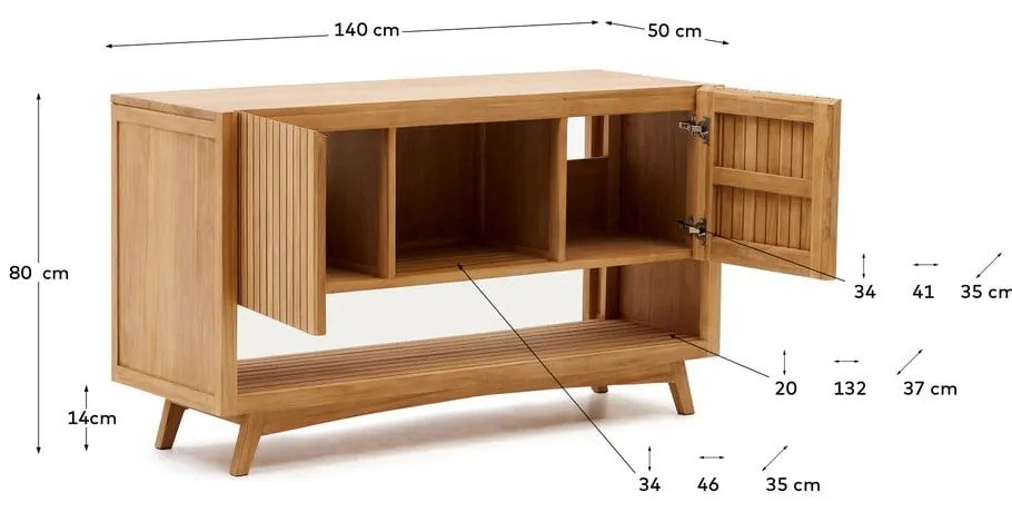 Niska szafka pod umywalkę z litego drewna tekowego 140x80 cm Kuveni – Kave Home