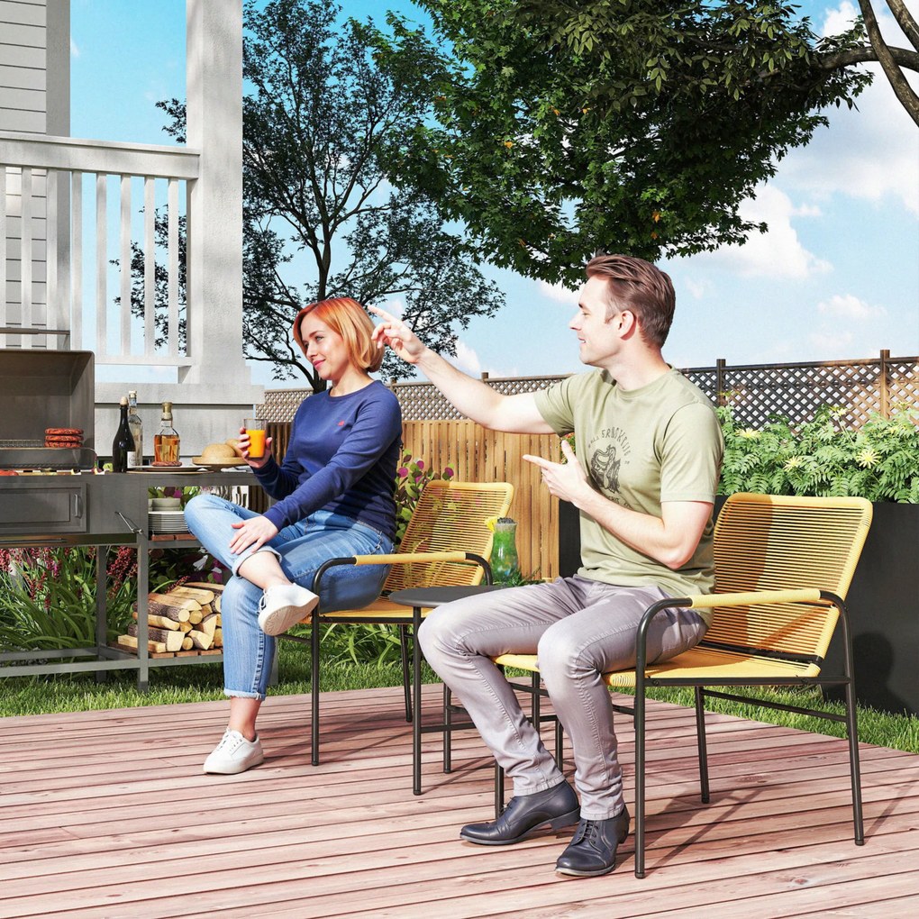 Outsunny 3-częściowy zestaw bistro z rattanu, komplet mebli ogrodowych, 2 krzesła ogrodowe, stolik 54 x 66 x 76 cm, żółty