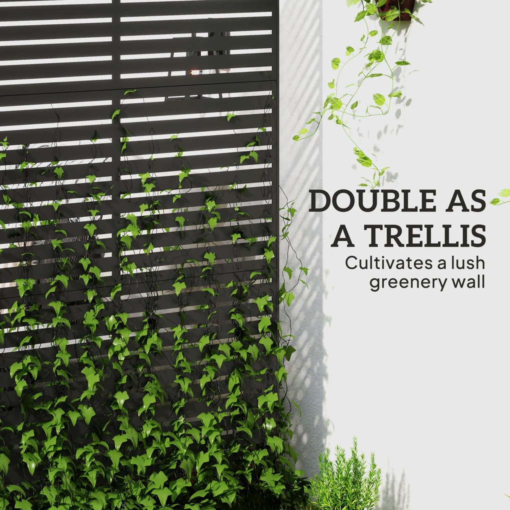 Outsunny Zewnętrzny Parawan Metalowy, Design z Lameli, Dekoracyjny Parawan Rozdzielający na Taras, Ogród, Balkon, Czarny