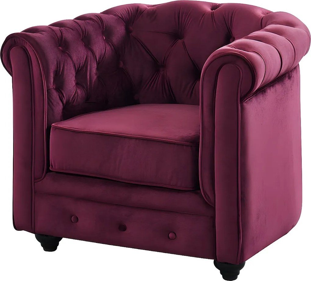 Fotel CHESTERFIELD – welur w kolorze purpurowym