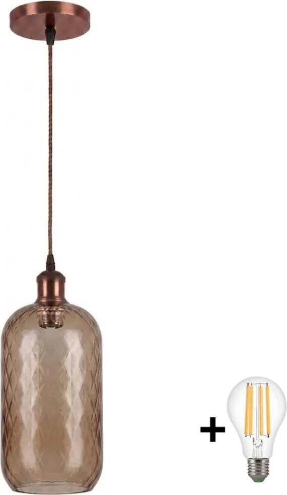 Brilagi - Lampa wisząca LED na lince R GLASS 1xE27/60W/230V Ø 14 cm miedziany/dymny brąz