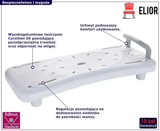 Białe regulowane siedzisko do wanny dla seniora - Vezi