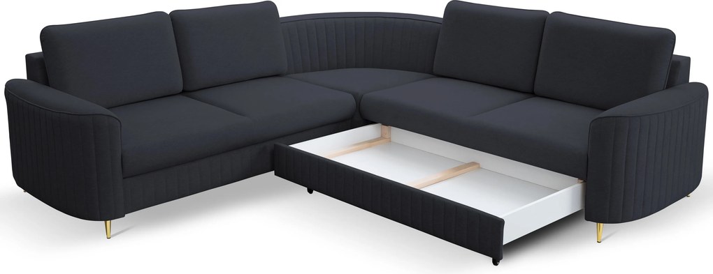 Masseno Narożnik VELA z funkcją spania i pojemnikiem na pościel Narozniki L, Rozkładana sofa - Granatowy, CASTEL 79