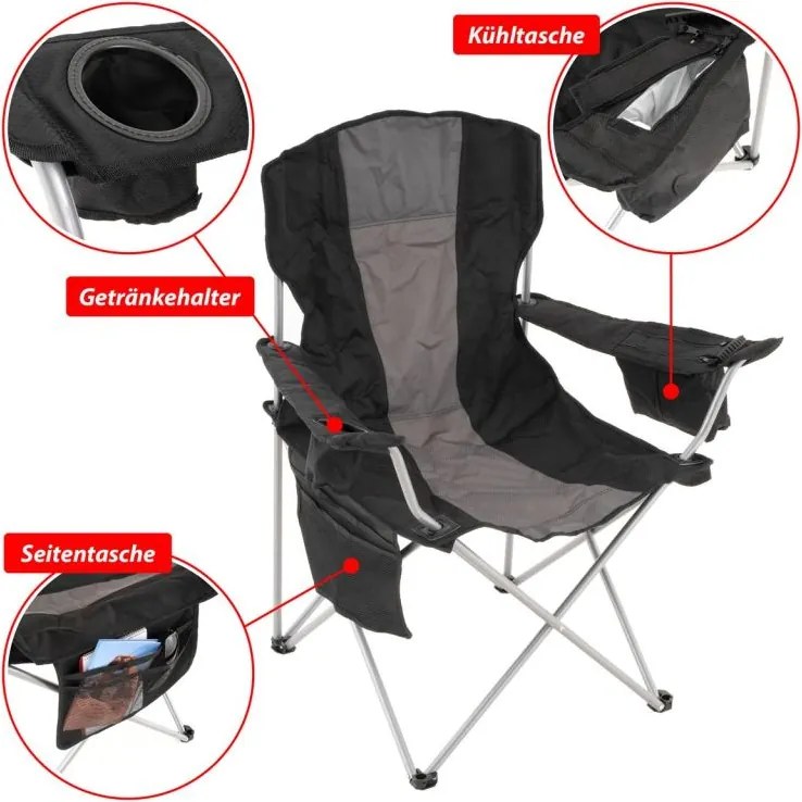 Składane krzesło kempingowe XL czarne/szare
