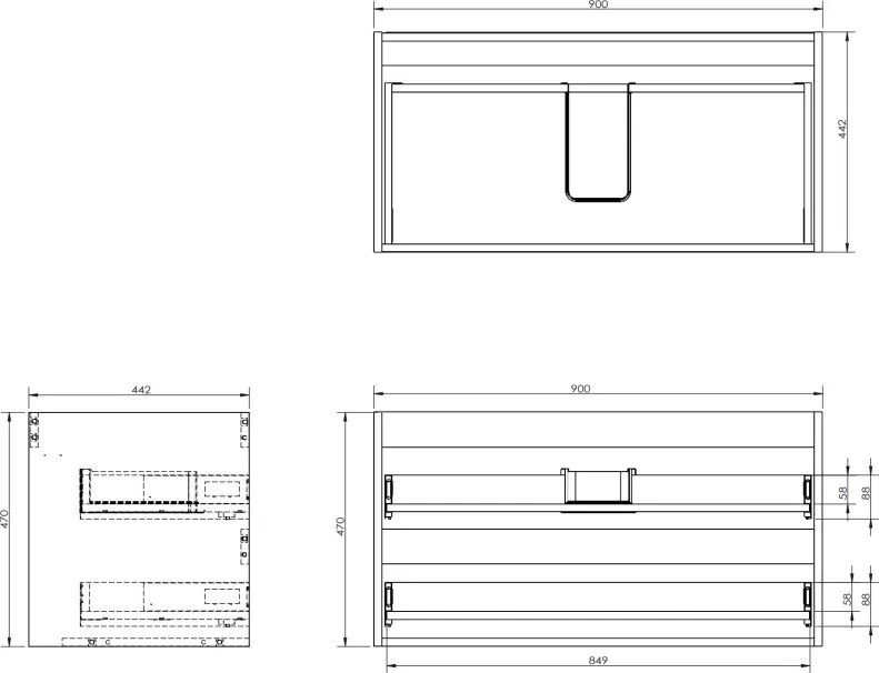 Mexen Rivel szafka łazienkowa podumywalkowa 90 cm z blatem, 2 szuflady, ryflowana , orzech - 91A20-09047-2-BFFC86