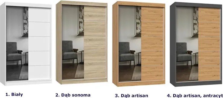 Szafa przesuwna z lustrem 120 cm dąb artisan antracyt D7-T81