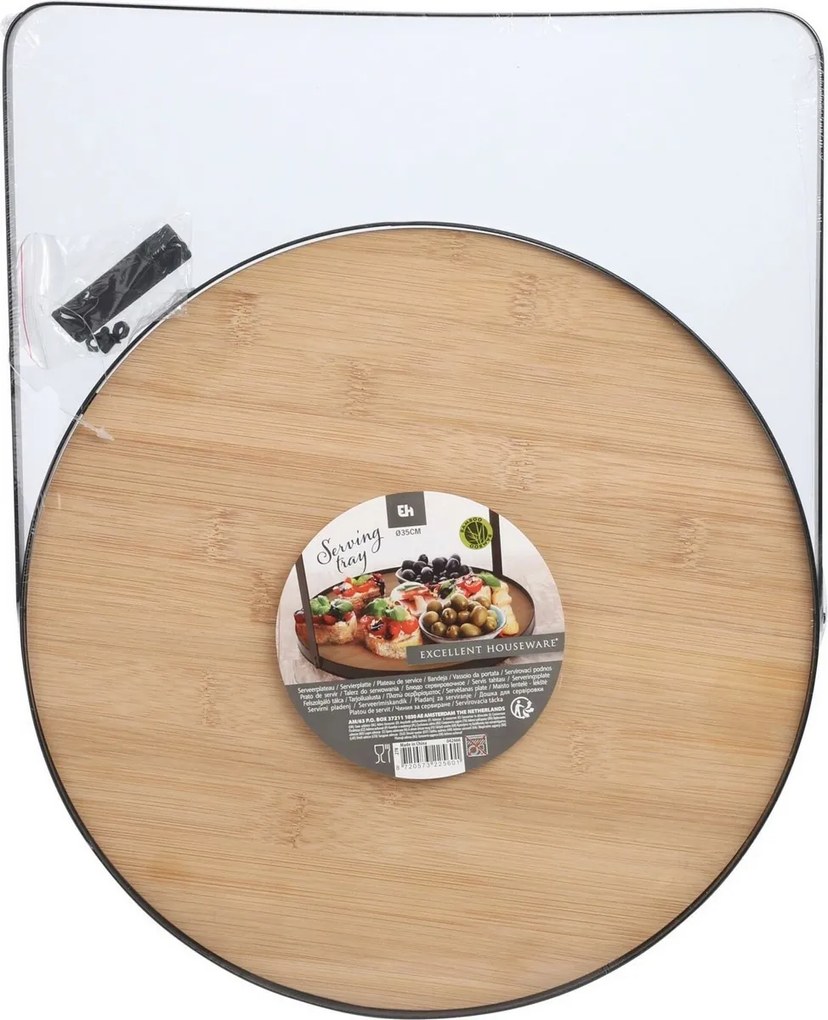 EH Taca bambusowa okrągła z metalowym uchwytem, 35 cm