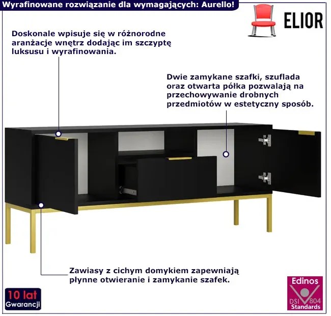 Stojąca szafka RTV w stylu glamour 135 cm czarny + złoty - Pascal 5X
