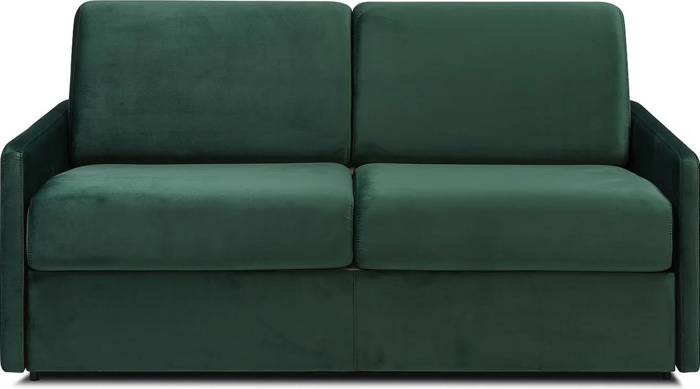 Kanapa 2-osobowa rozkładana typu express z ciemnozielonego weluru z siedziskiem z pianki z pamięcią kształtu - Powierzchnia 120 cm - Materac 18 cm CALIFE