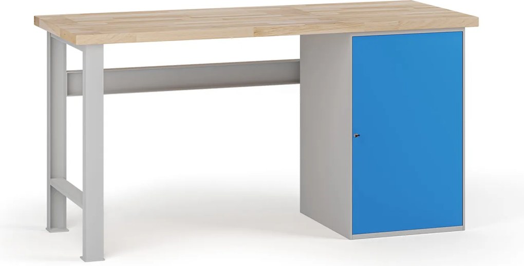 Stół warsztatowy G7, blat bukowy, 1700 x 685 x 840 mm, 1x szafka, niebieski