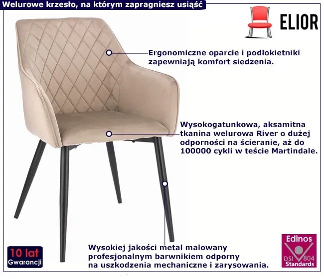 Beżowe welurowe pikowane krzesło do stołu - Enako