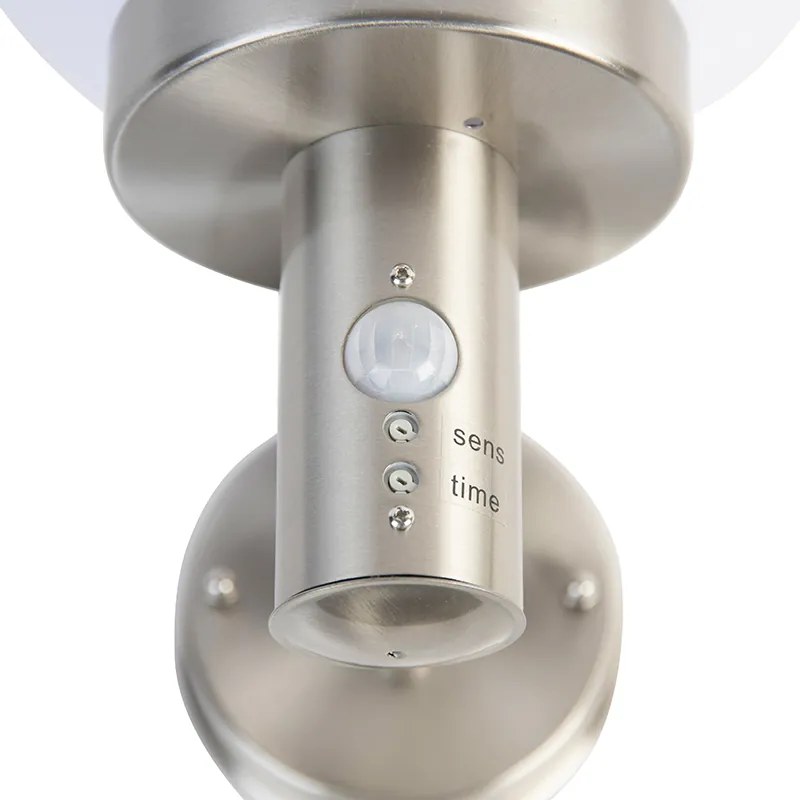 Lampa ścienna zewnętrzna stal nierdzewna IP44 z czujnikiem ruchu - Sfera