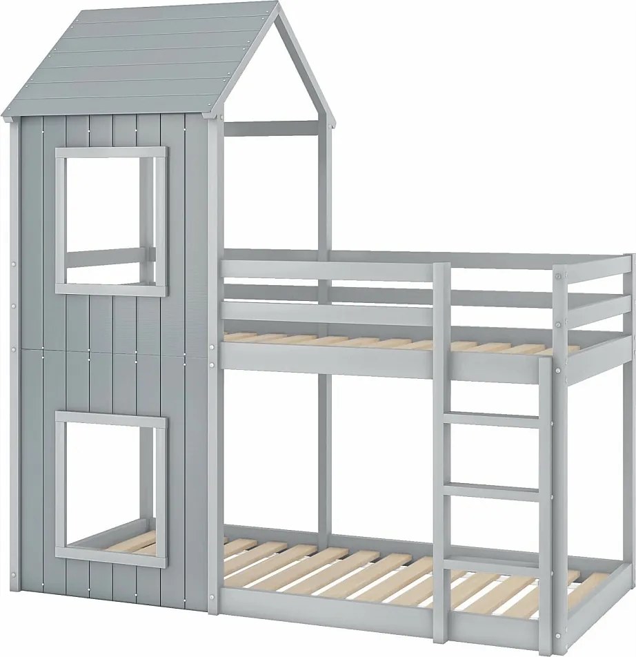 Łóżka piętrowe Cabane 90x200 cm, szpilka, z balustradą bezpieczeństwa, MAX 120 kg obciążenia, szary