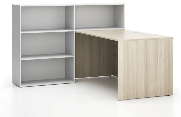Zestaw mebli biurowych single SEGMENT, 3 półki, lewy, dąb naturalny / biały