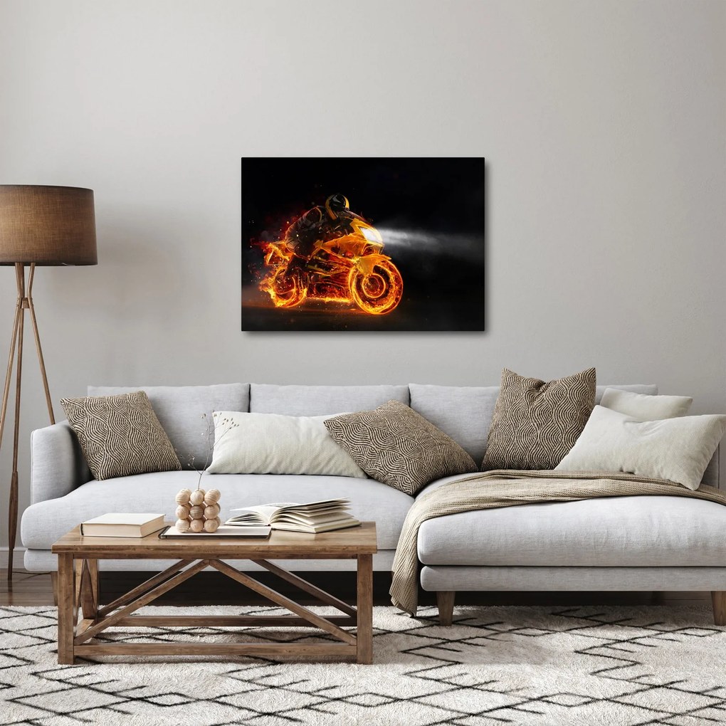 Obraz - Motocyklista z płomieniami (70x50 cm)