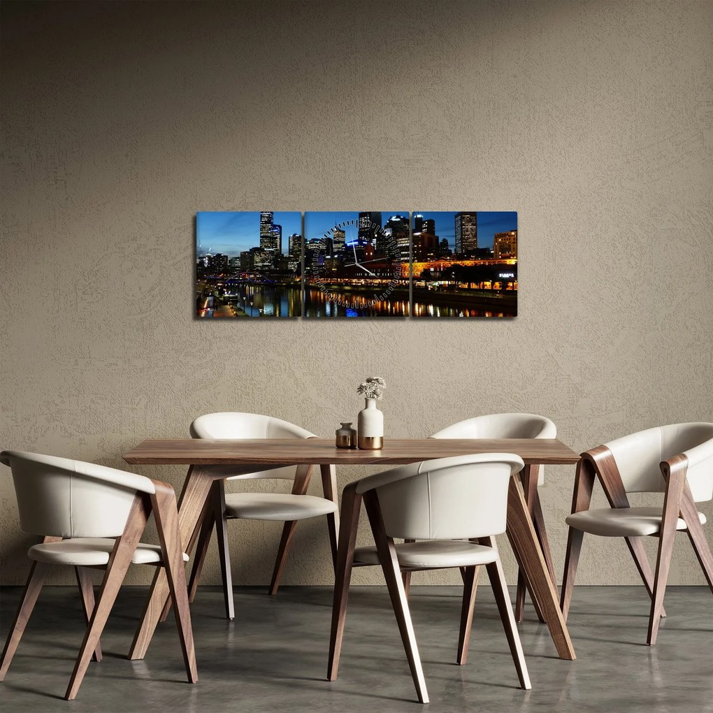 Obraz nocy w Melbourne (z zegarem) (90x30 cm)