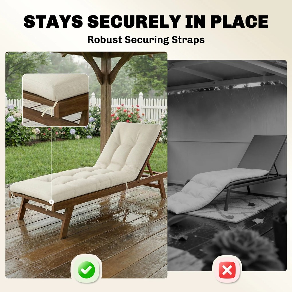 Outsunny Poduszka na Palety Zdejmowana z Paskami Mocującymi, Poduszka Ogrodowa na Leżaki 198 x 65 x 13 cm Beżowa | Aosom PL