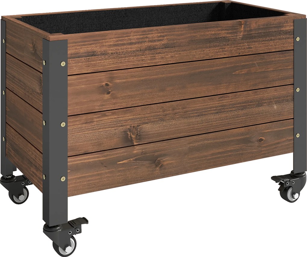 Outsunny Podwyższona Grządka Drewniana 60 x 30 x 41 cm, Mobilna Skrzynka na Rośliny na Balkon i Taras | Aosom PL