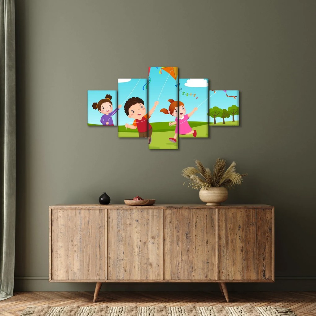 Obraz - Dzieci latają latawcem (125x70 cm)