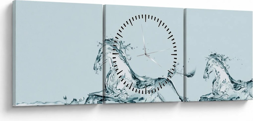 Obraz - Konie z kropli wody (z zegarem) (90x30 cm)