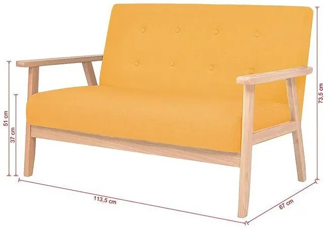 2-osobowa żółta sofa retro T4-H42