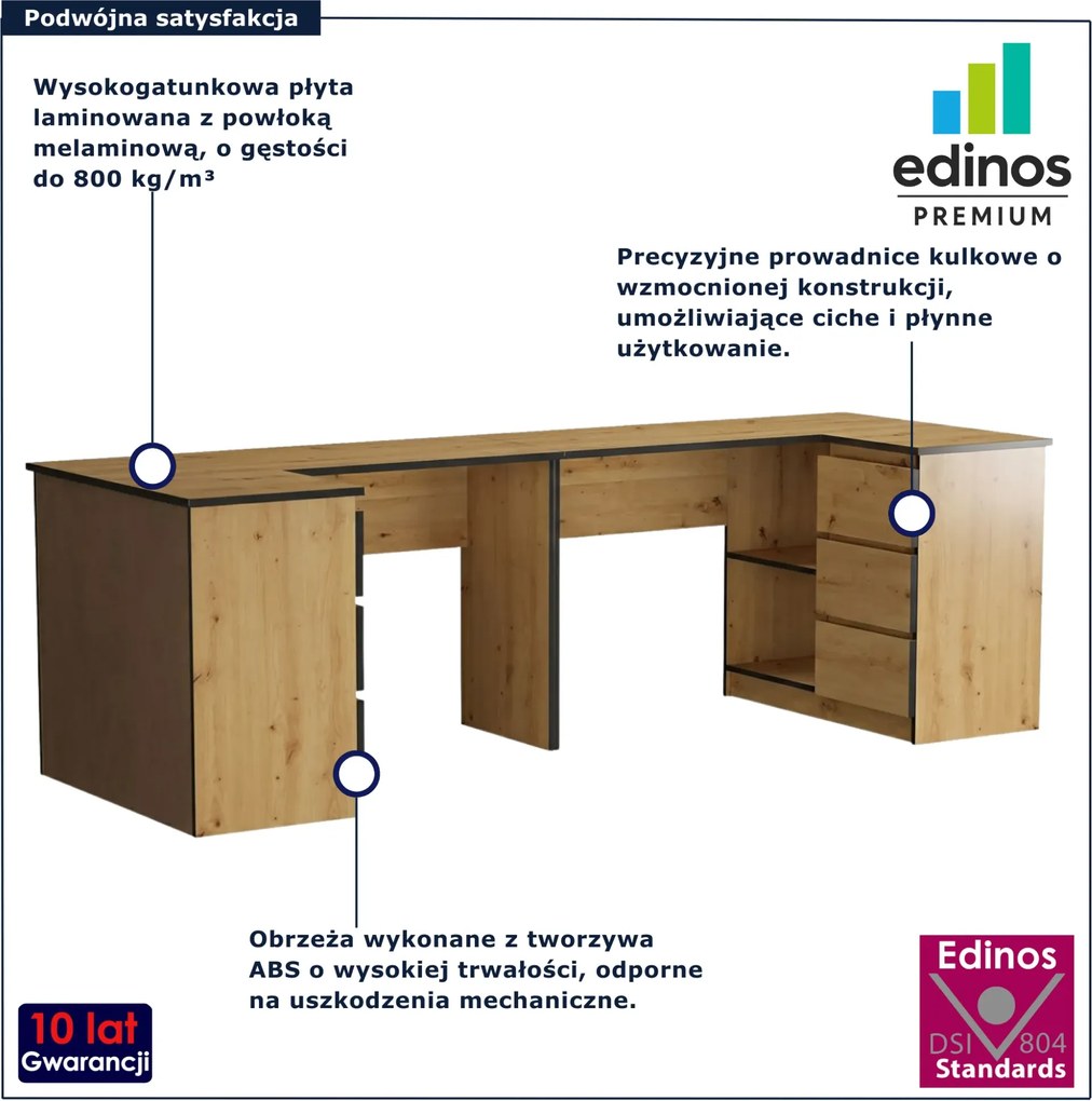 Narożne biurko dwuosobowe dąb craft A2-Z35