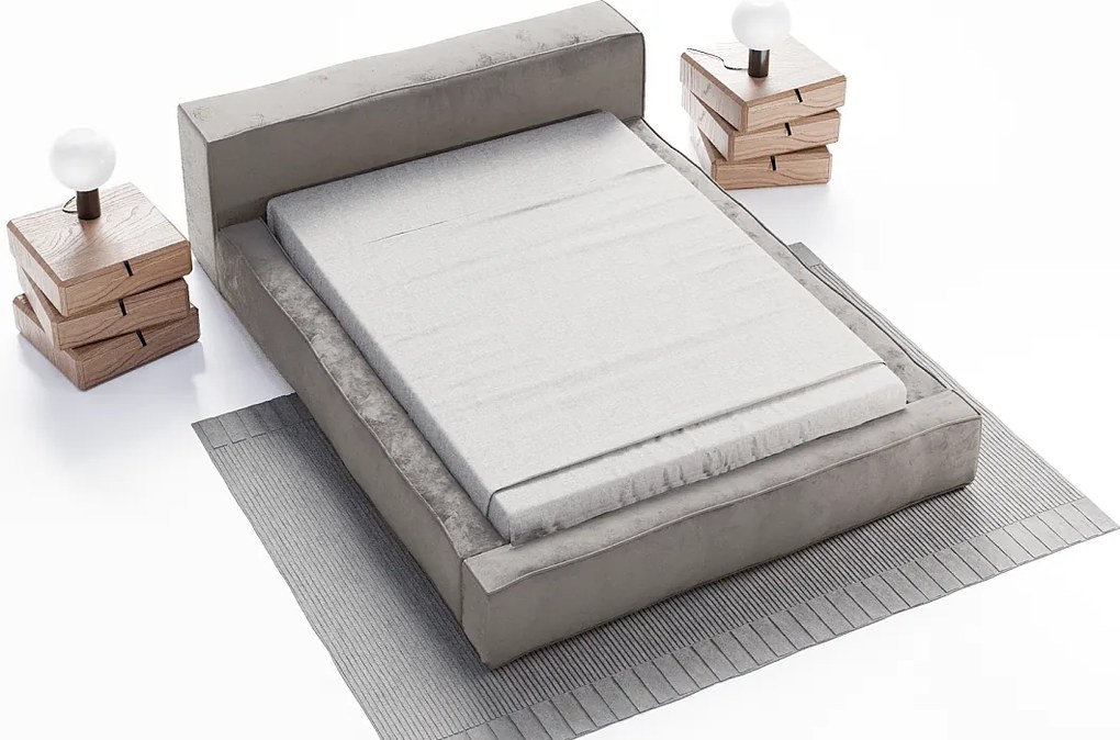 Emporius Bueno łóżko tapicerowane 180x200 -  tkanina velvet, nowoczesny styl, pojemnik i stelaż - łóżko 180x200 szare (Infinity 15)