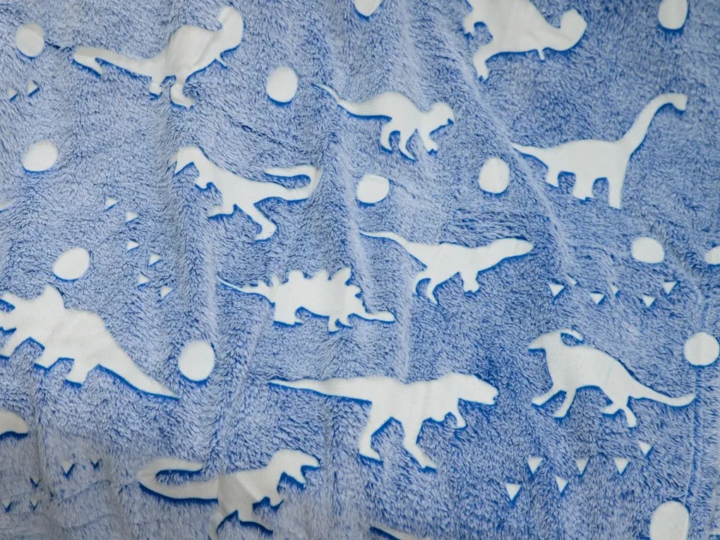 Niebieski świecący koc z mikroflaneli DINO BLUE 150x200 cm