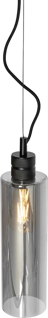 Nowoczesna lampa wisząca czarna z dymionym szkłem - Stavelot