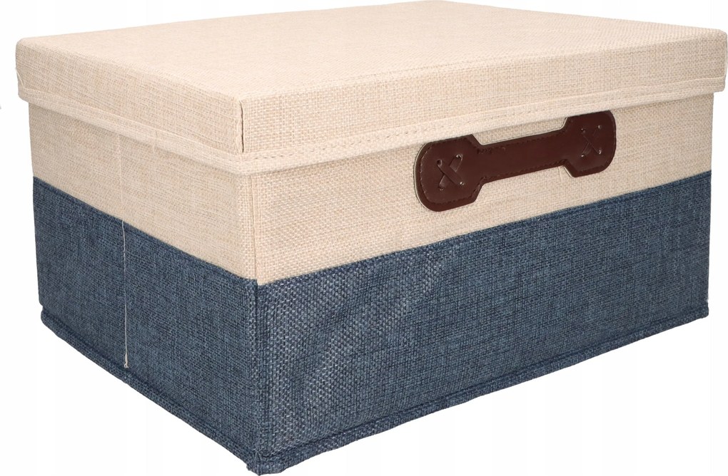 Organizer Tekstylny Granatowy 46x36x28 cm Beżowy Pudełko z Pokrywą do domu