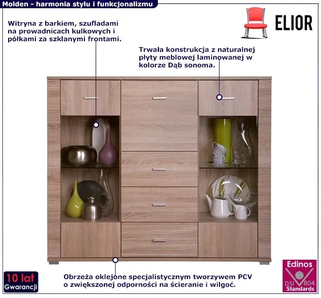 Komoda z witryną i barkiem dąb sonoma A4-L60